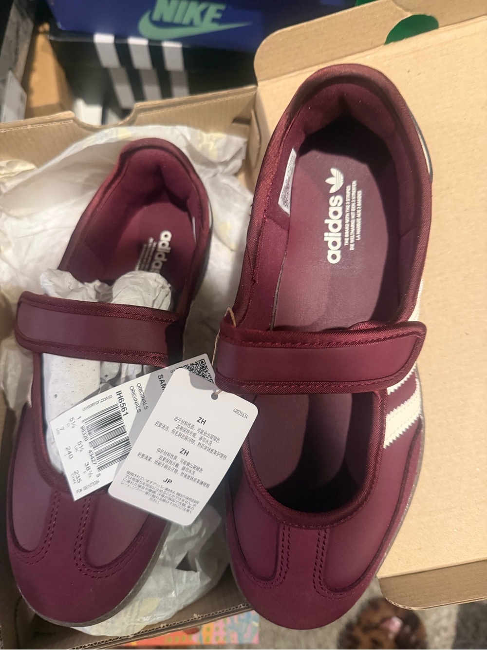 adidas Kids Maroon Mary Jane Sneakers with White Stripes